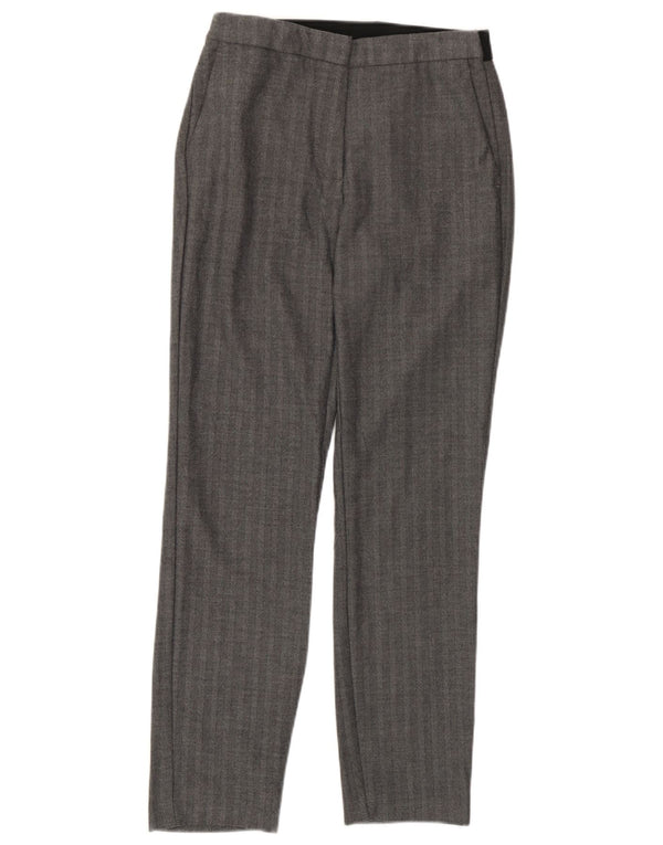 Calça Chino Slim Feminina Zara Reino Unido 10 Pequeno W26 L26 Espinha de Peixe Cinza