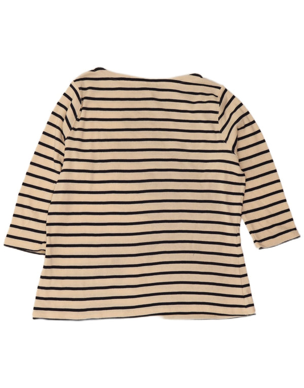 L.L.Bean Top feminino manga 3/4 UK 18 XL off white listrado algodão náutico
