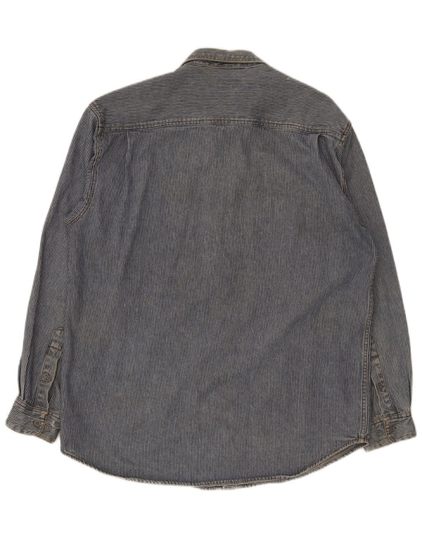 Camisa masculina Calvin Klein Jeans grande listrada azul de algodão