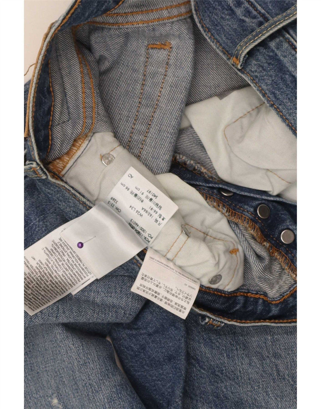 Calça Jeans Levis Feminina 501 CT Distressed Straight W26 L30 Azul Algodão