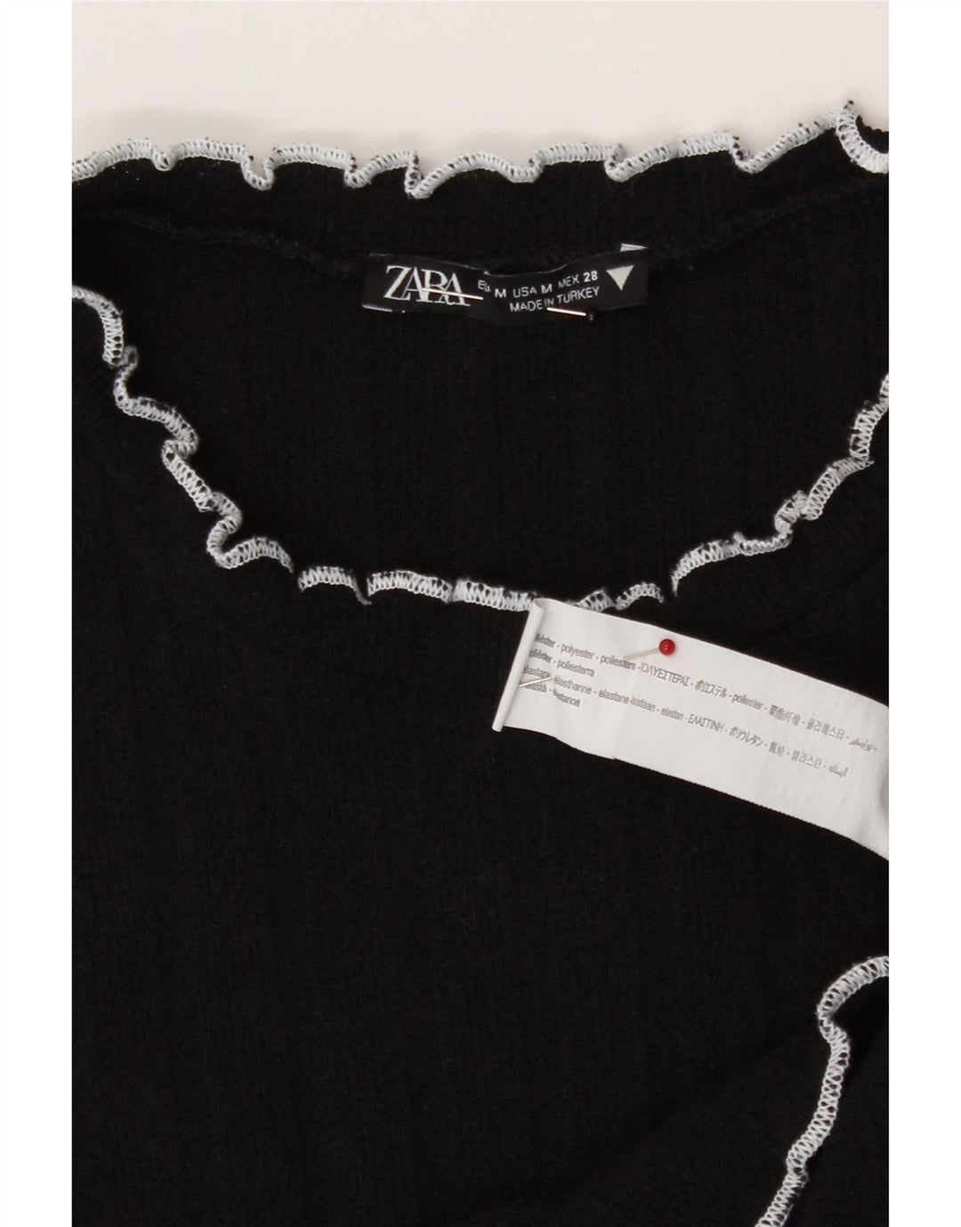 Zara Womens Crop T-Shirt Top UK 12 Médio Preto Poliéster