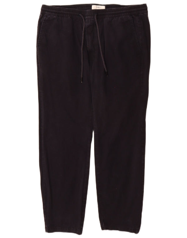 Calça jogger masculina Marks & Spencer Chino grande W36 L29 algodão azul marinho