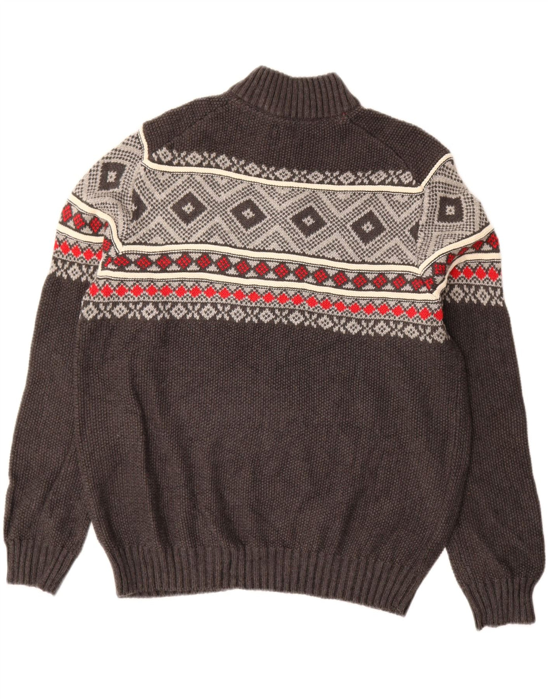 Suéter masculino IZOD com zíper e gola alta, grande, cinza, algodão Fair Isle
