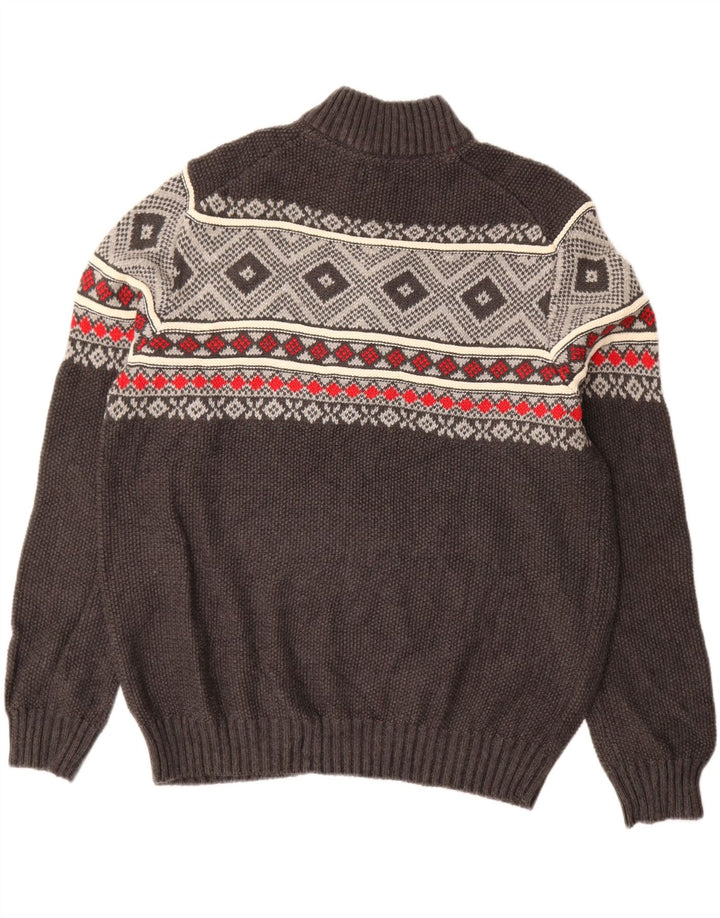 Suéter masculino IZOD com zíper e gola alta, grande, cinza, algodão Fair Isle