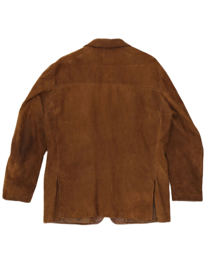 Jaqueta blazer masculina vintage de camurça com 3 botões Reino Unido 40 grande marrom