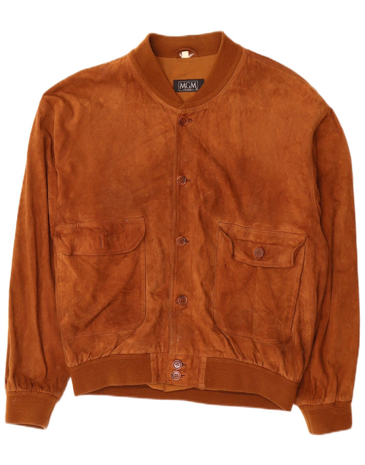 Jaqueta bomber masculina vintage de camurça EU 52 XL couro marrom