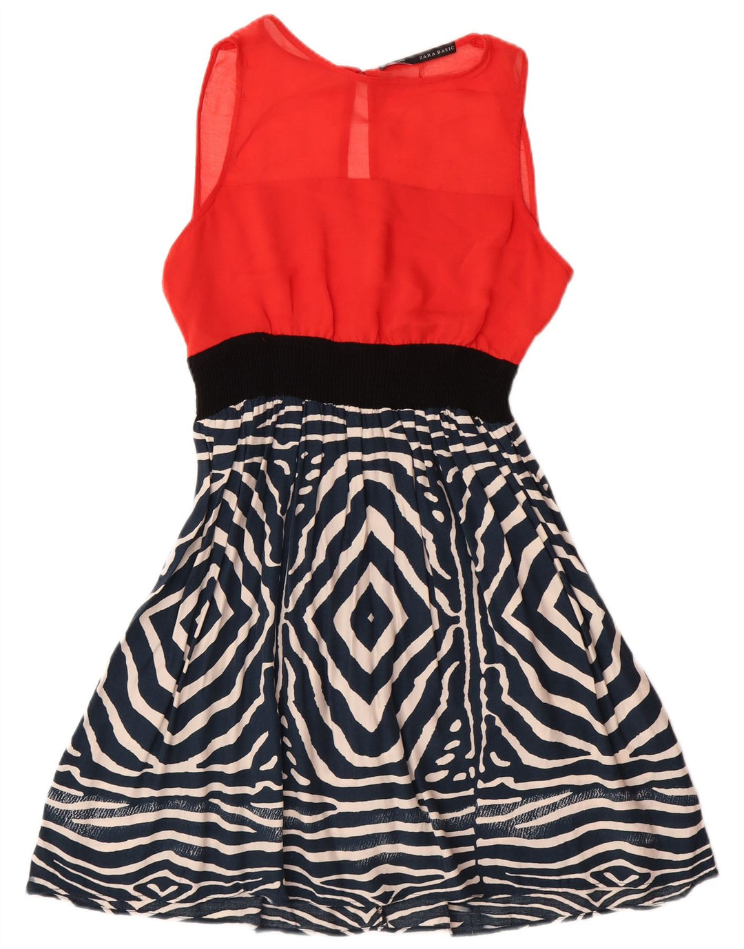 Vestido feminino básico sem mangas Zara UK 12 vermelho médio geométrico moderno