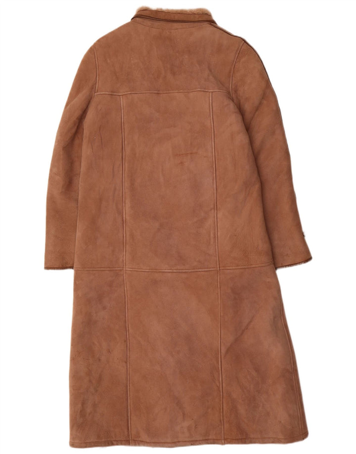 Casaco feminino vintage de shearling UK 12 marrom médio