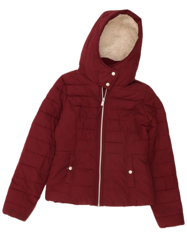 Jaqueta feminina acolchoada com capuz Hollister UK 10 pequena Borgonha