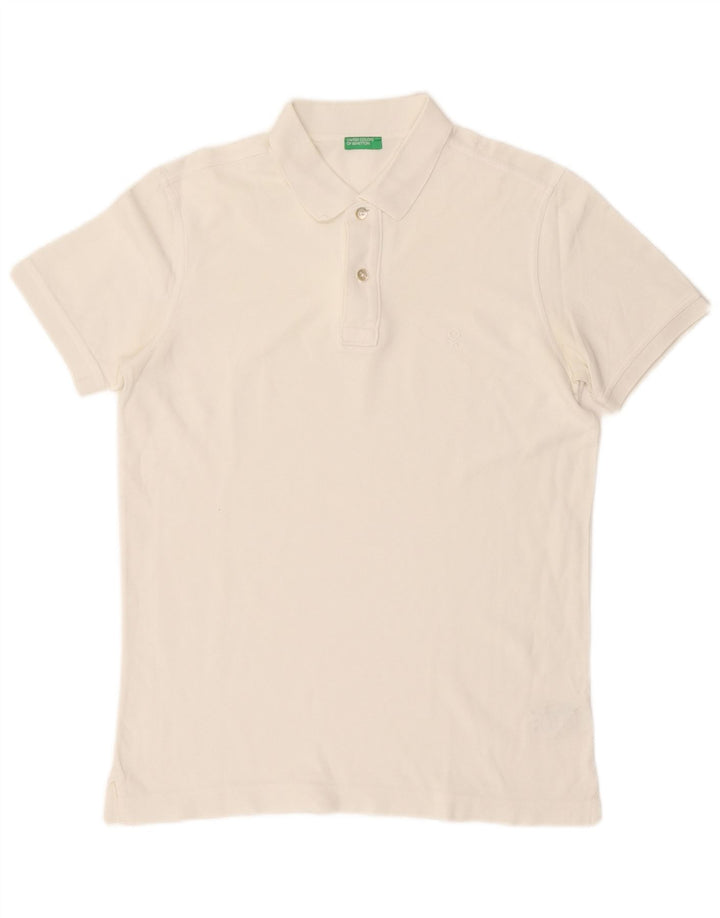 Camisa polo masculina BENETTON pequena de algodão branco