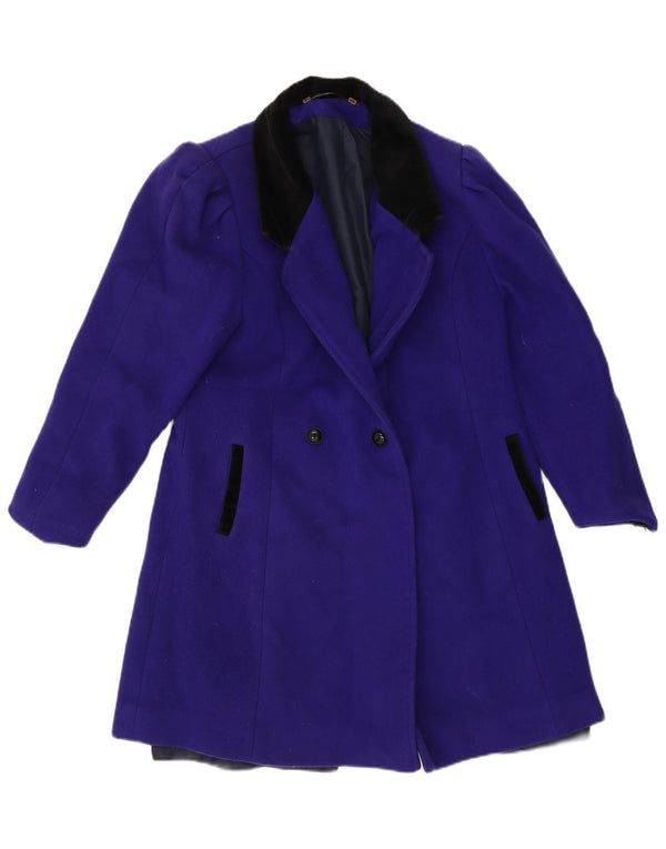 Casaco feminino vintage com peito duplo Reino Unido 14 lã roxa média