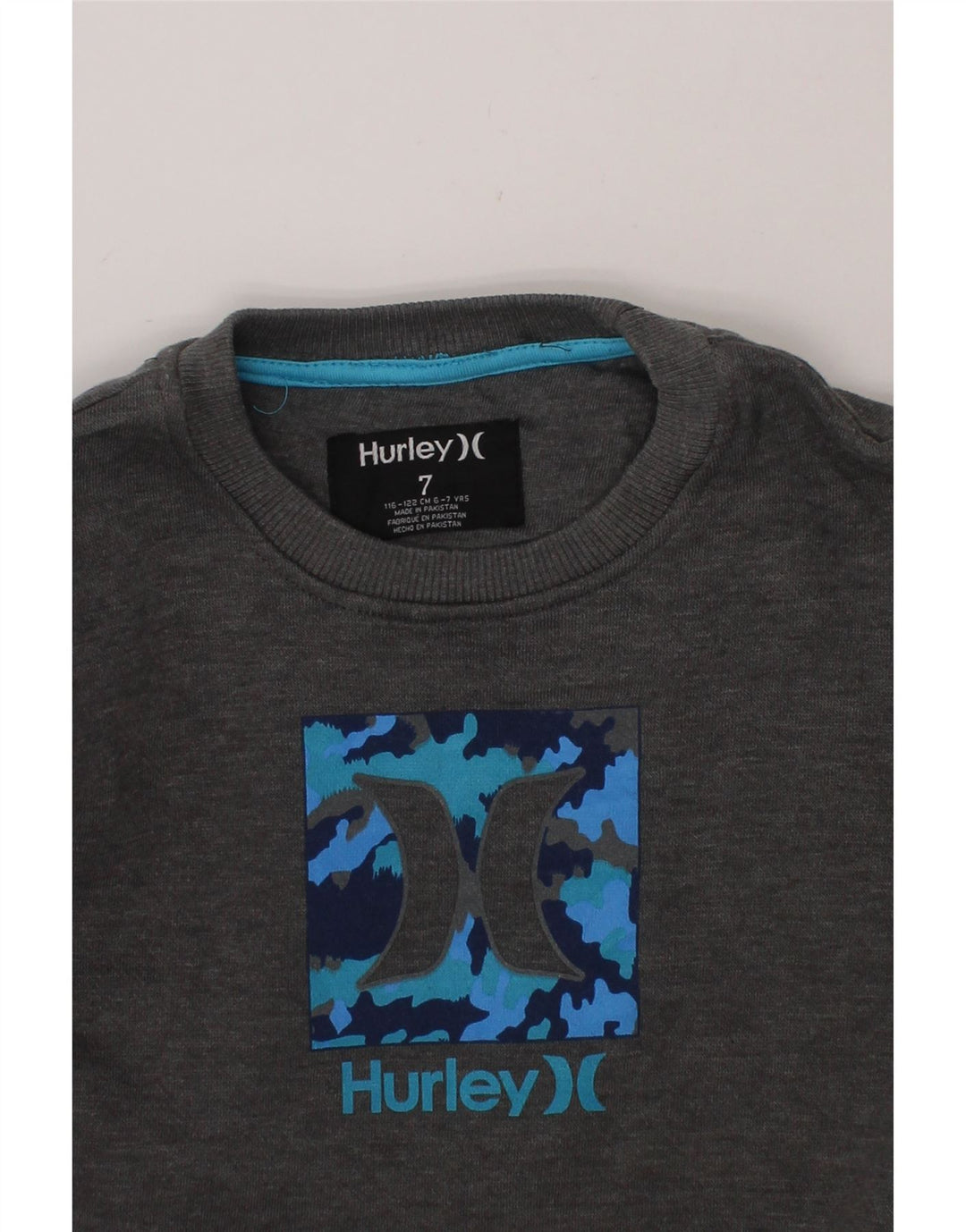 HURLEY Boys Graphic Sweatshirt Jumper 6-7 Years Grey Cotton Vintage Hurley and Second-Hand Hurley from Messina Hembry 