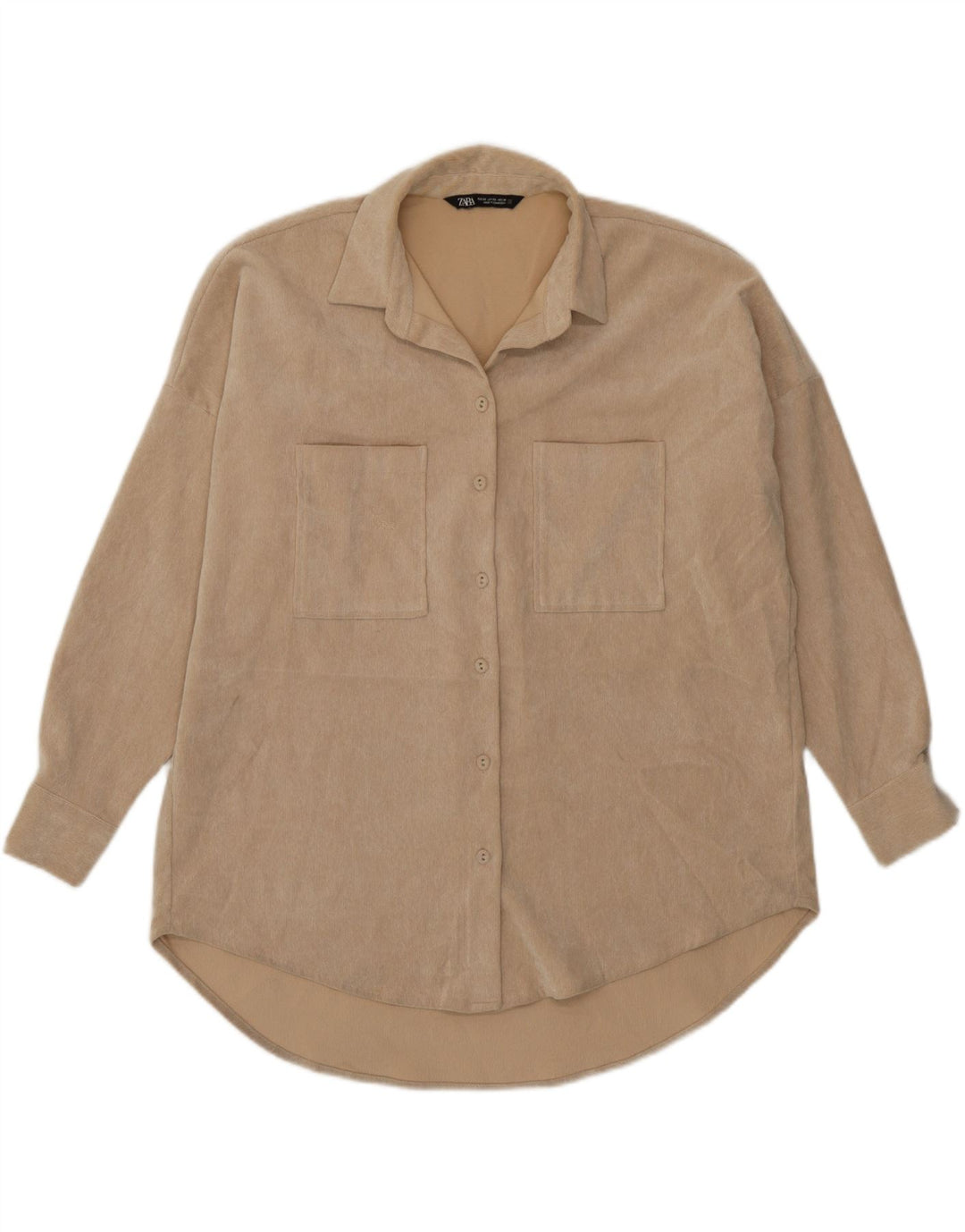 Zara Camisa feminina oversized veludo Reino Unido 6 XS Poliéster bege