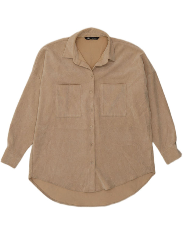 Zara Camisa feminina oversized veludo Reino Unido 6 XS Poliéster bege