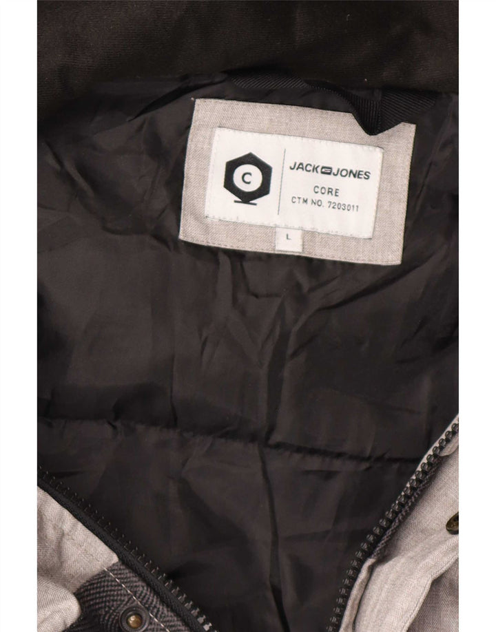 Jaqueta masculina acolchoada com capuz Jack & Jones Reino Unido 40 grande bloco colorido cinza