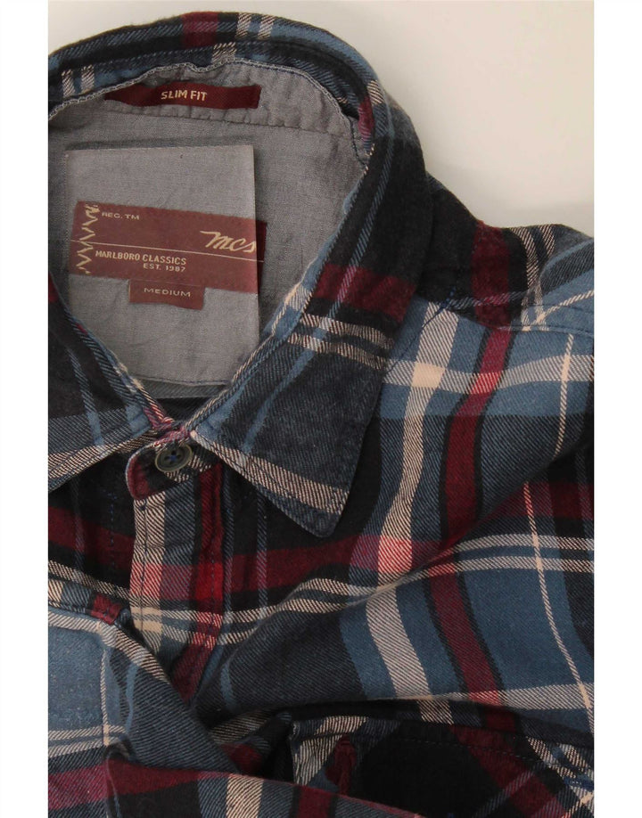 Camisa masculina de flanela Marlboro Classics Slim Fit média xadrez azul marinho
