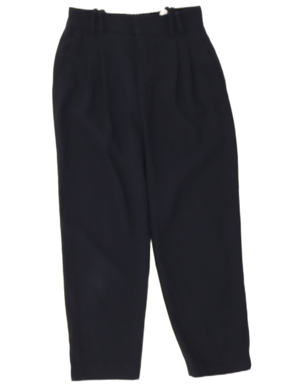 Zara Calça feminina folgada cortada pequena W26 L24 azul marinho poliéster