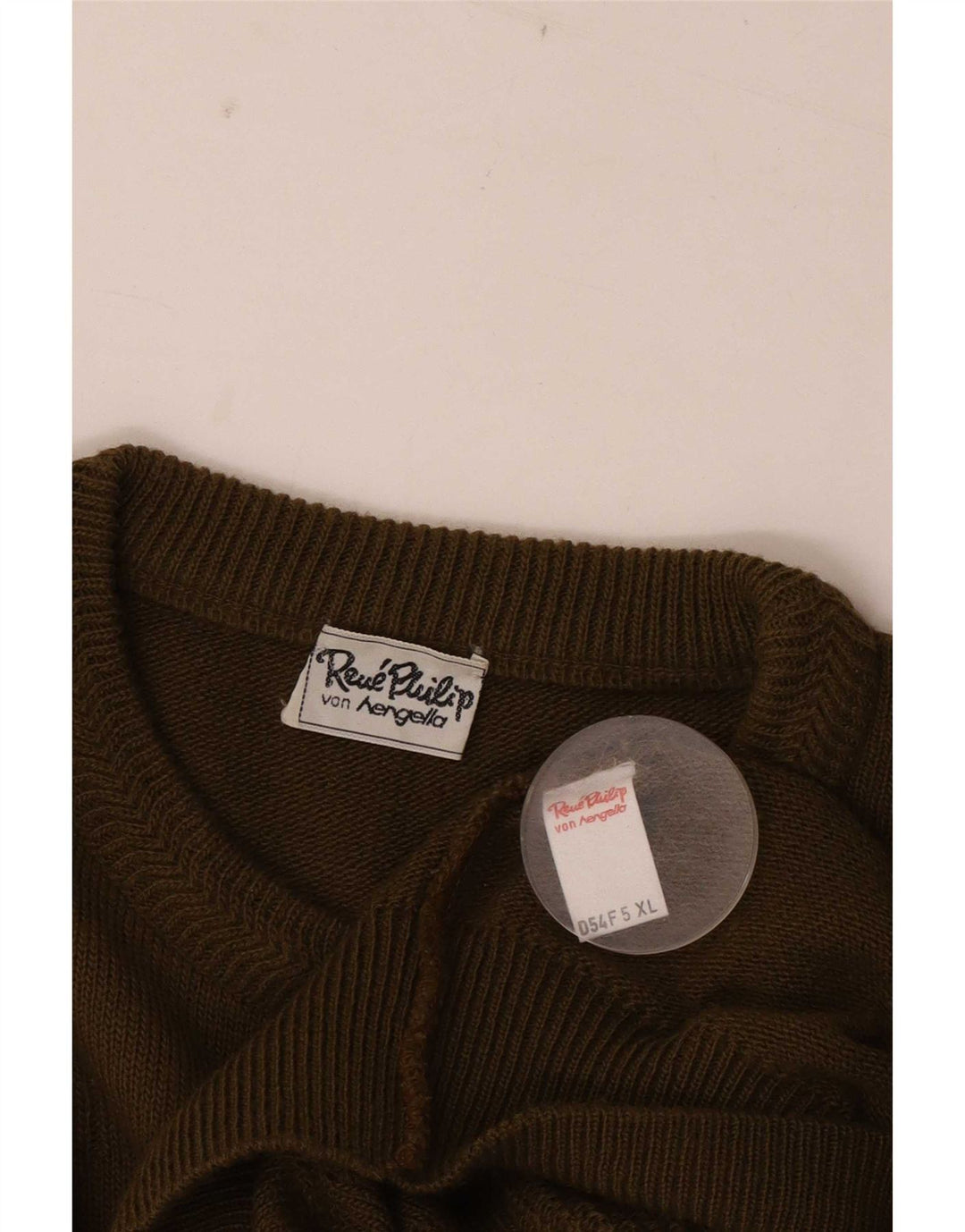 Suéter vintage masculino com gola redonda XL lã cáqui