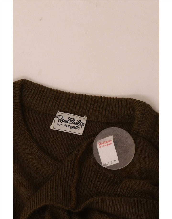 Suéter vintage masculino com gola redonda XL lã cáqui