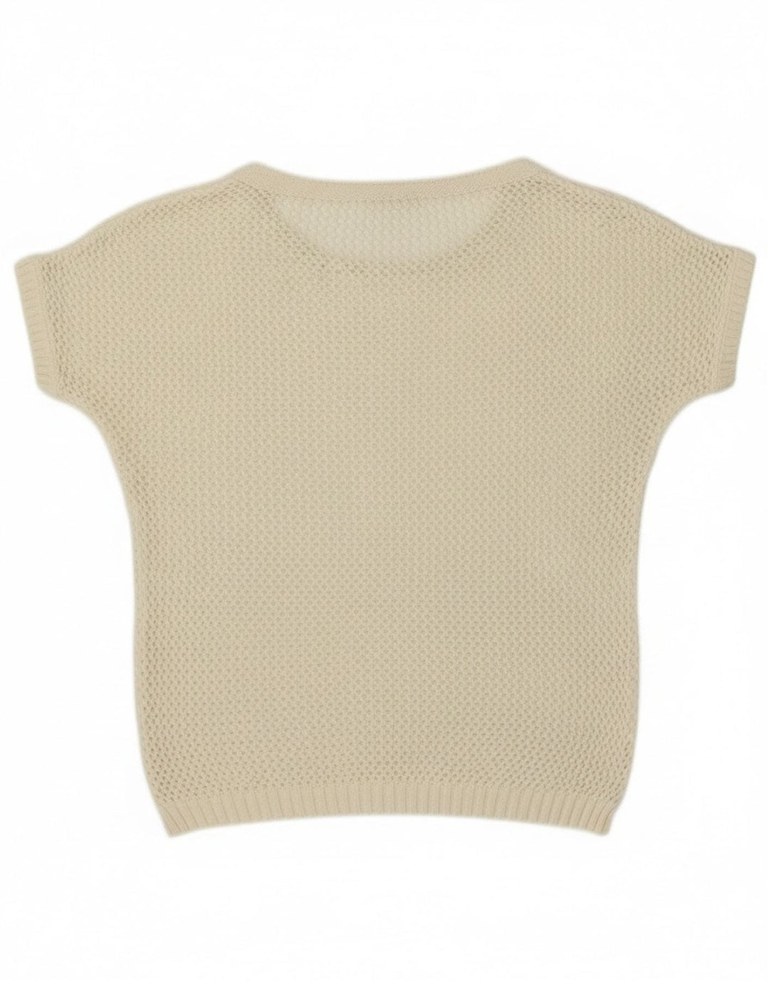 Suéter feminino vintage de manga curta com gola redonda UK 12 médio off white