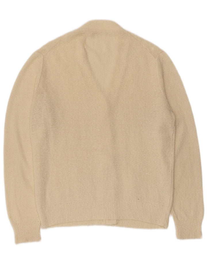 Suéter Cardigan Feminino Vintage UK 14 Médio Bege