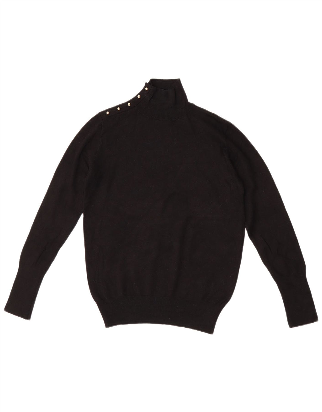 Zara Suéter feminino com gola redonda e botão UK 12 médio preto