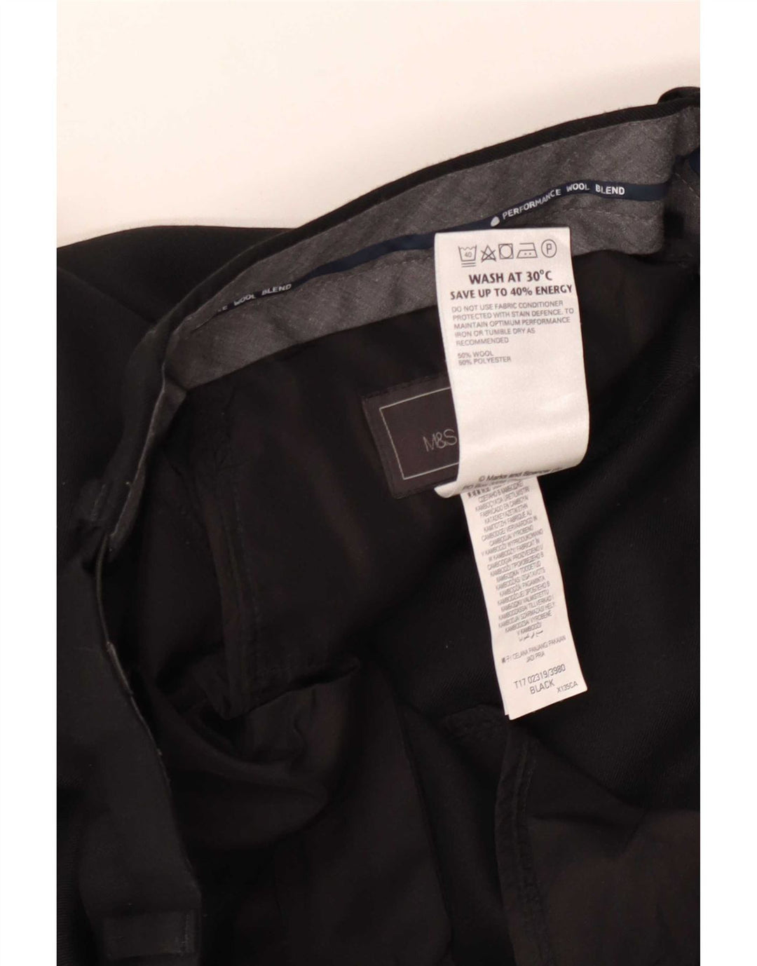 Calça masculina Marks & Spencer reta regular fit W34 L31 lã preta