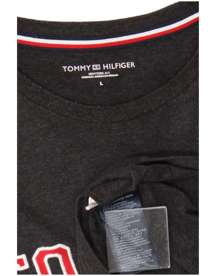 Top gráfico masculino Tommy Hilfiger manga comprida grande algodão preto