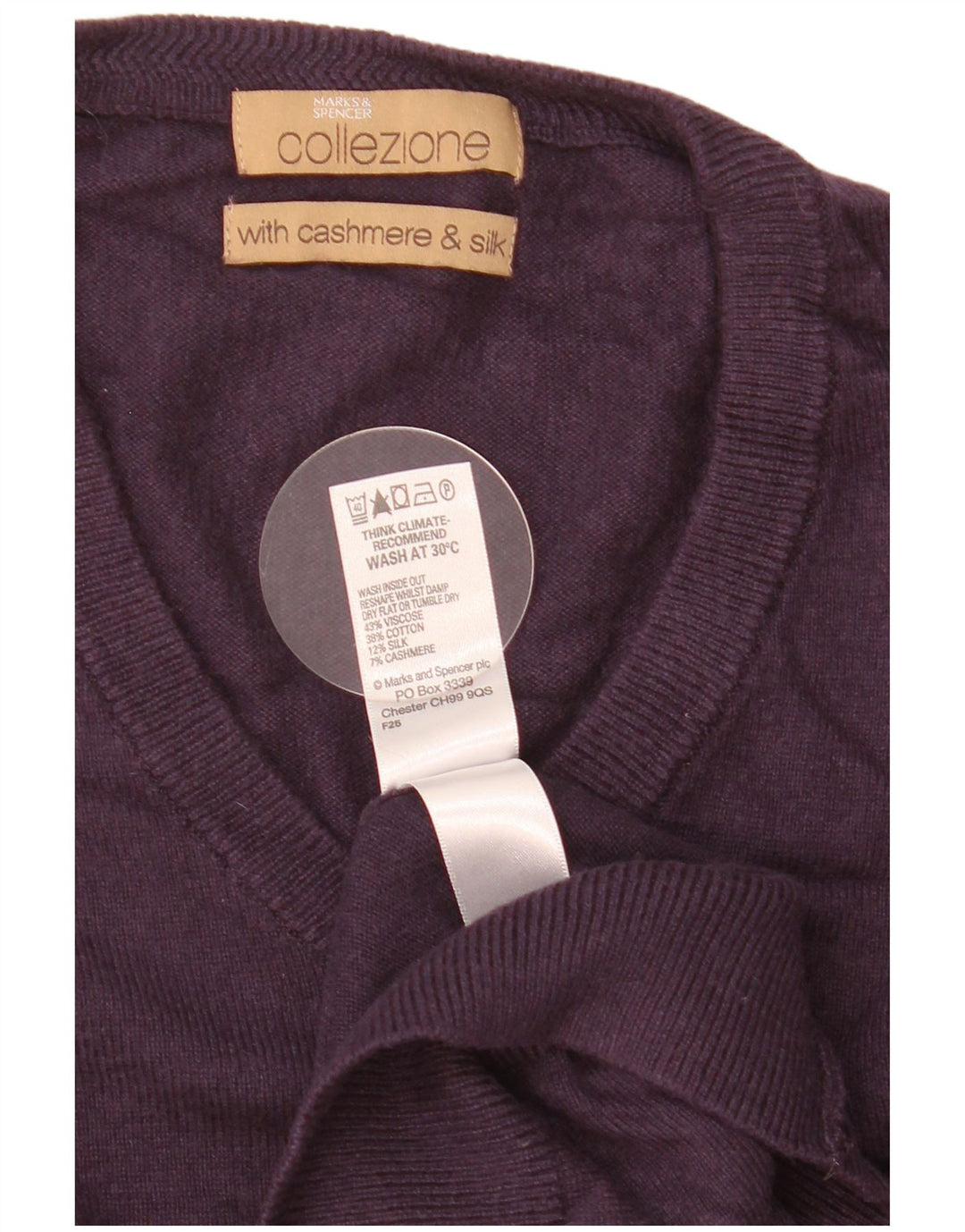 Suéter masculino Marks & Spencer com decote em V grande viscose roxa