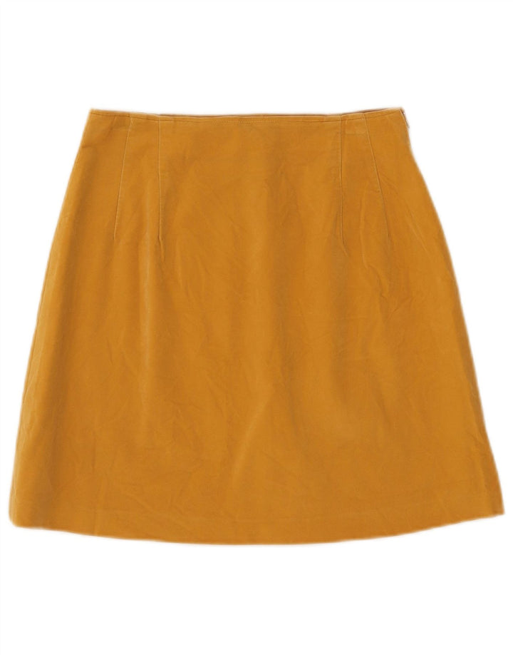 Minissaia feminina vintage de veludo W26 pequena amarela
