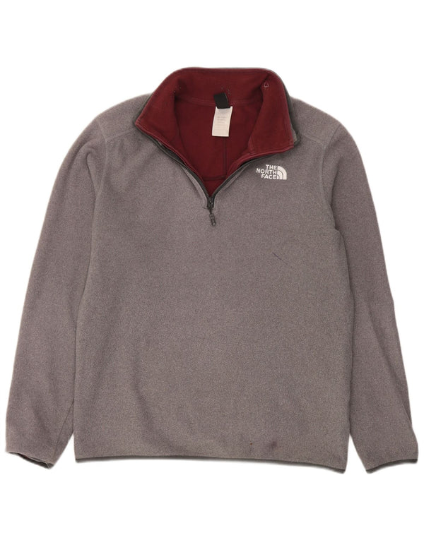 Suéter masculino The North Face com zíper e gola em lã cinza médio poliéster esportivo