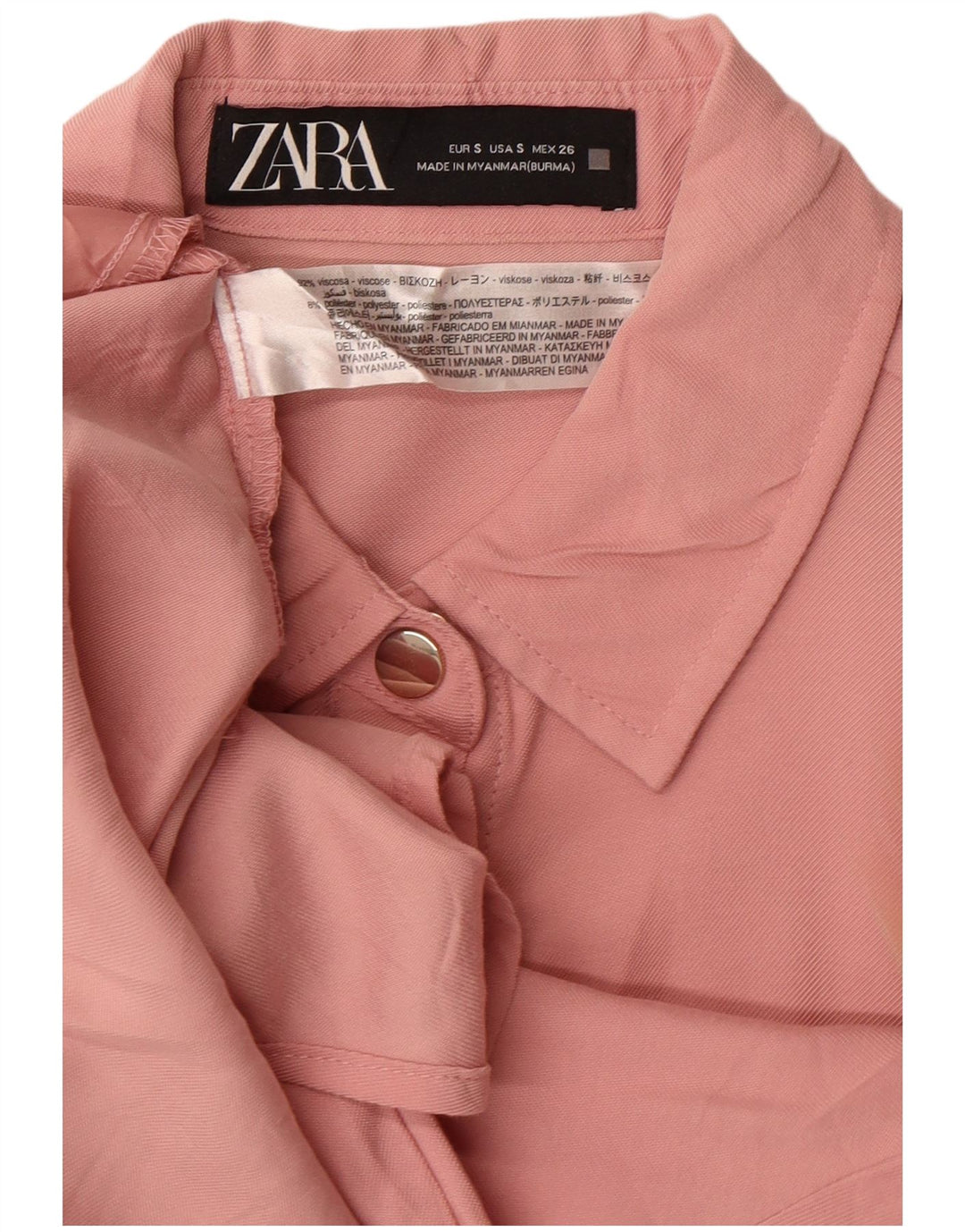 Zara vestido camisa oversized feminino Reino Unido 10 pequeno viscose rosa