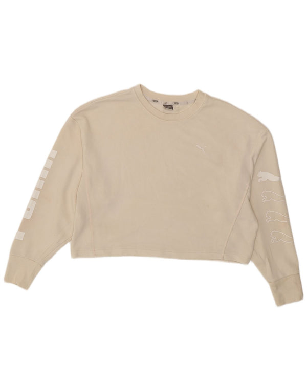 Puma moletom feminino oversized crop gráfico jumper UK 16 grande bege