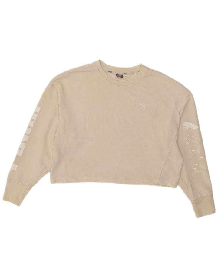 Puma moletom feminino oversized crop gráfico jumper UK 16 grande bege