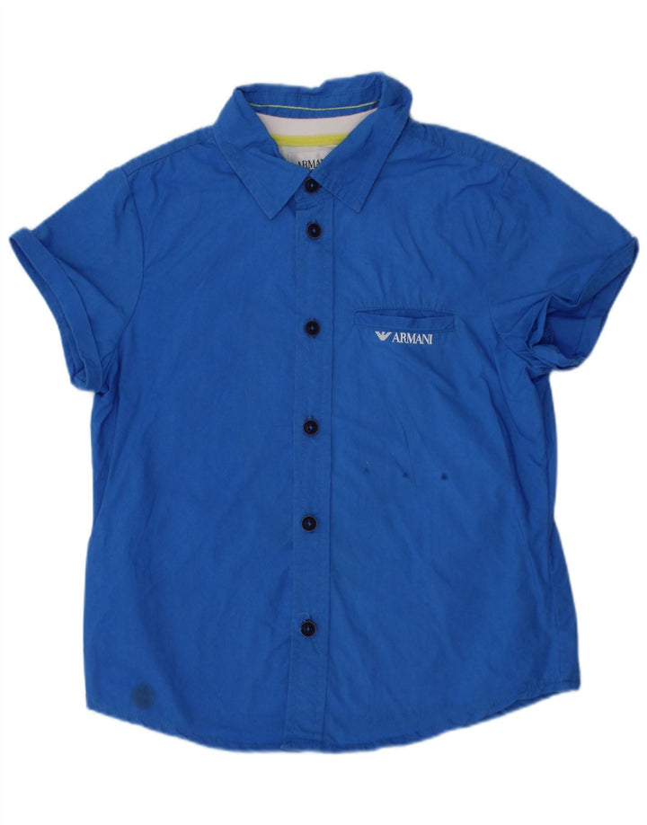 ARMANI Boys Slim Manga Curta Camisa 3-4 Anos Azul Algodão