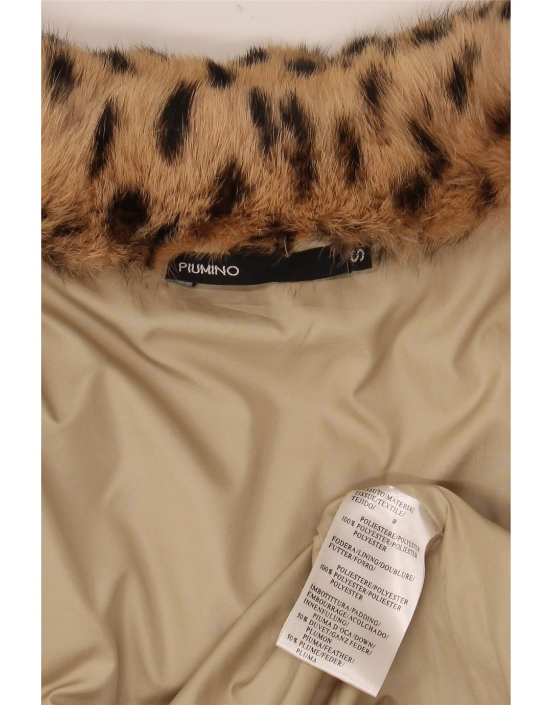 Jaqueta acolchoada superdimensionada feminina vintage Reino Unido 10 estampa animal bege pequena