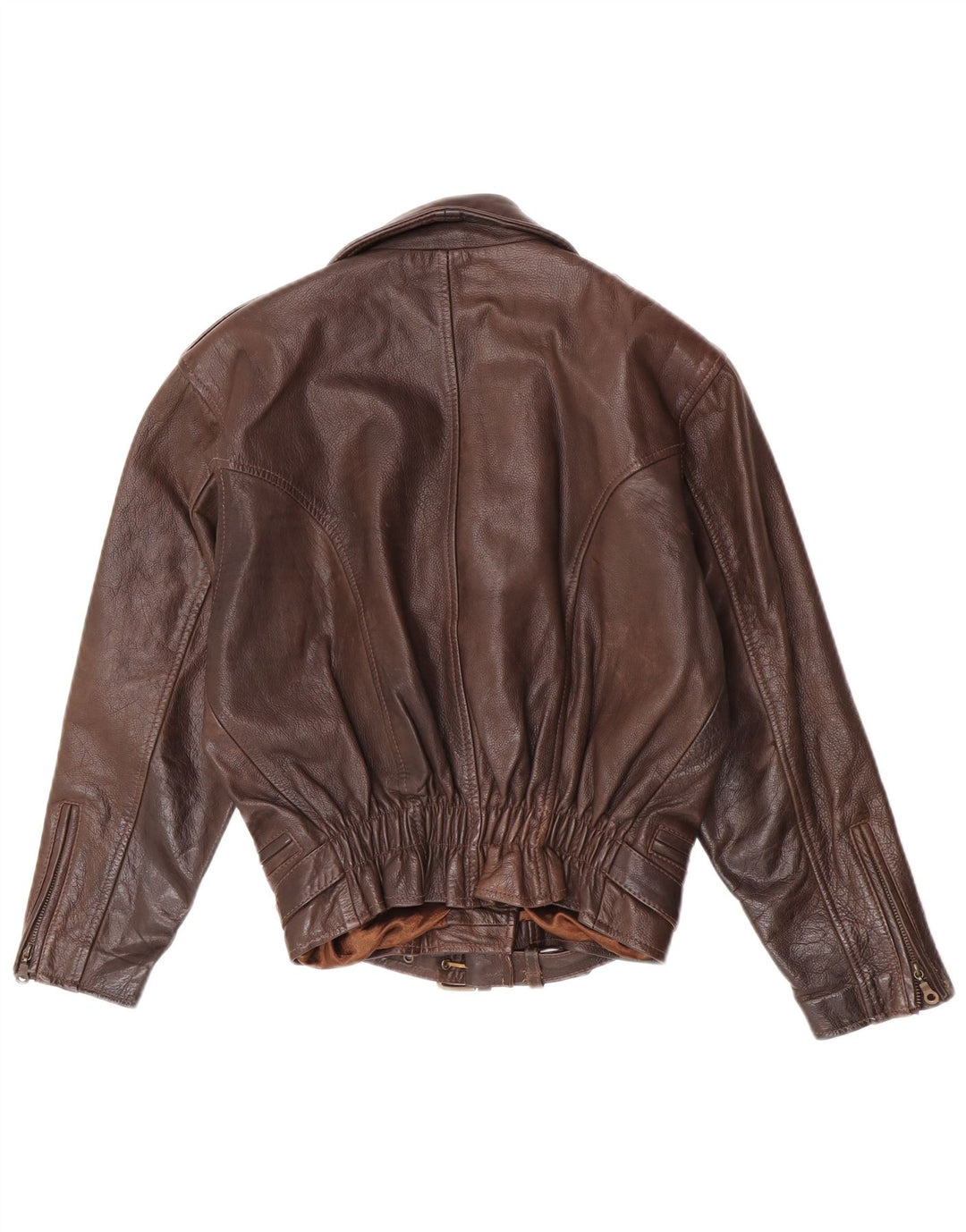Jaqueta de motociclista de couro superdimensionada feminina vintage Reino Unido 6 XS couro marrom
