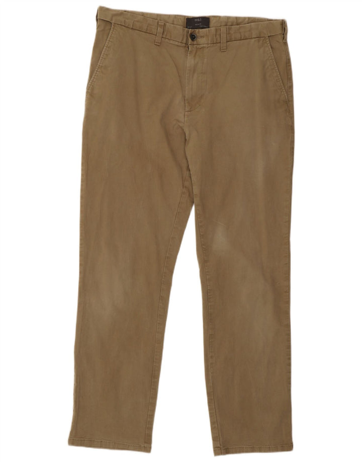 Calça chino masculina Marks & Spencer de ajuste regular W36 L31 algodão cáqui