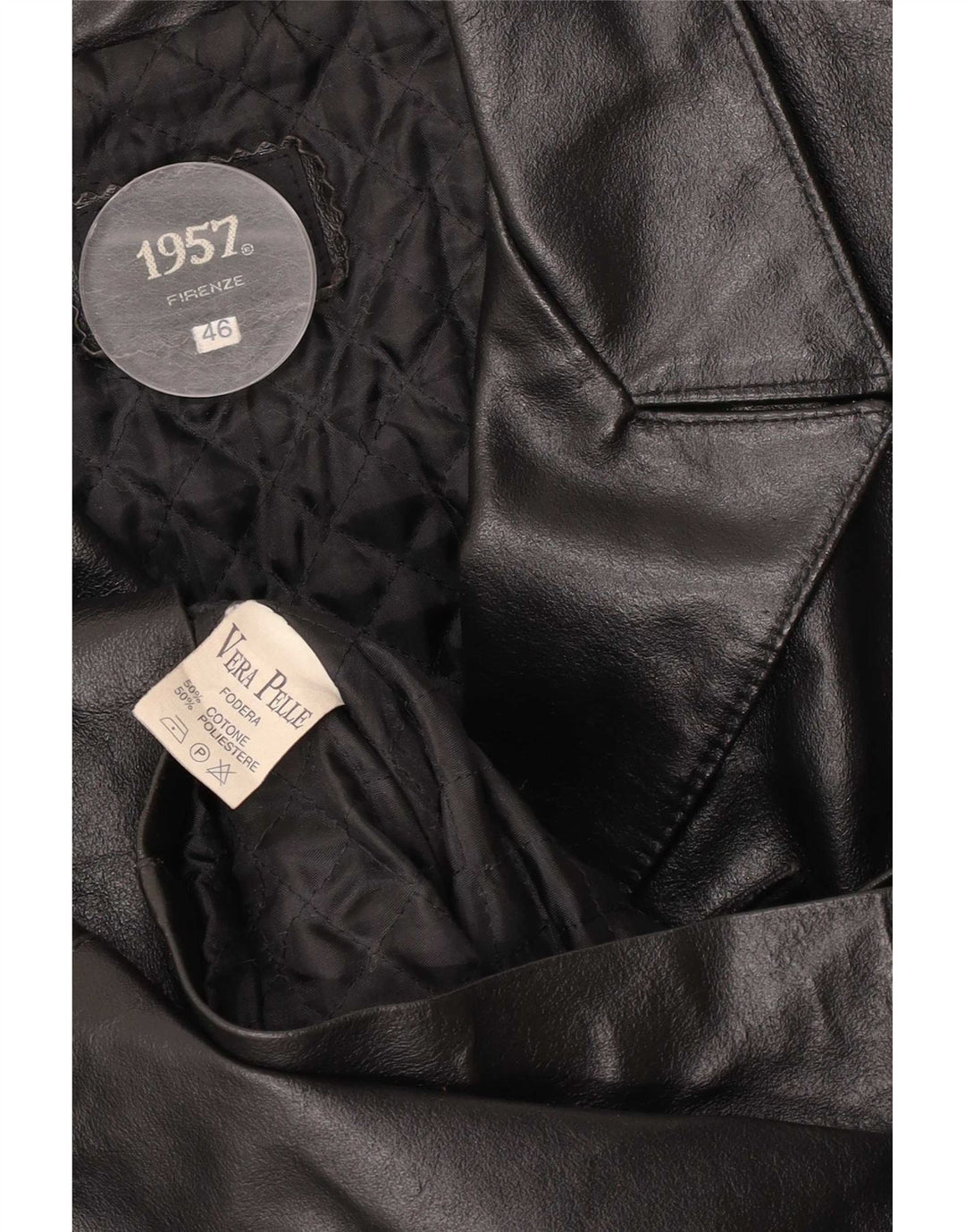 Casaco de couro feminino vintage IT 46 grande preto