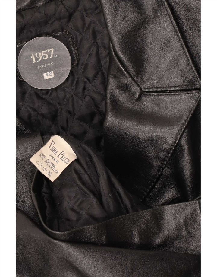 Casaco de couro feminino vintage IT 46 grande preto