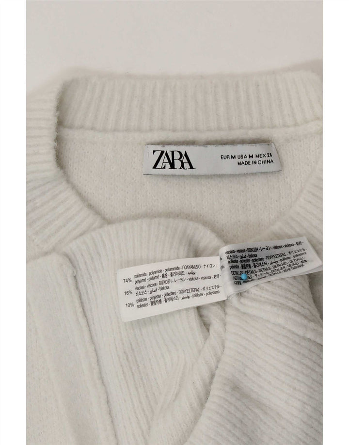 Suéter cardigã feminino Zara UK 12 médio branco poliamida