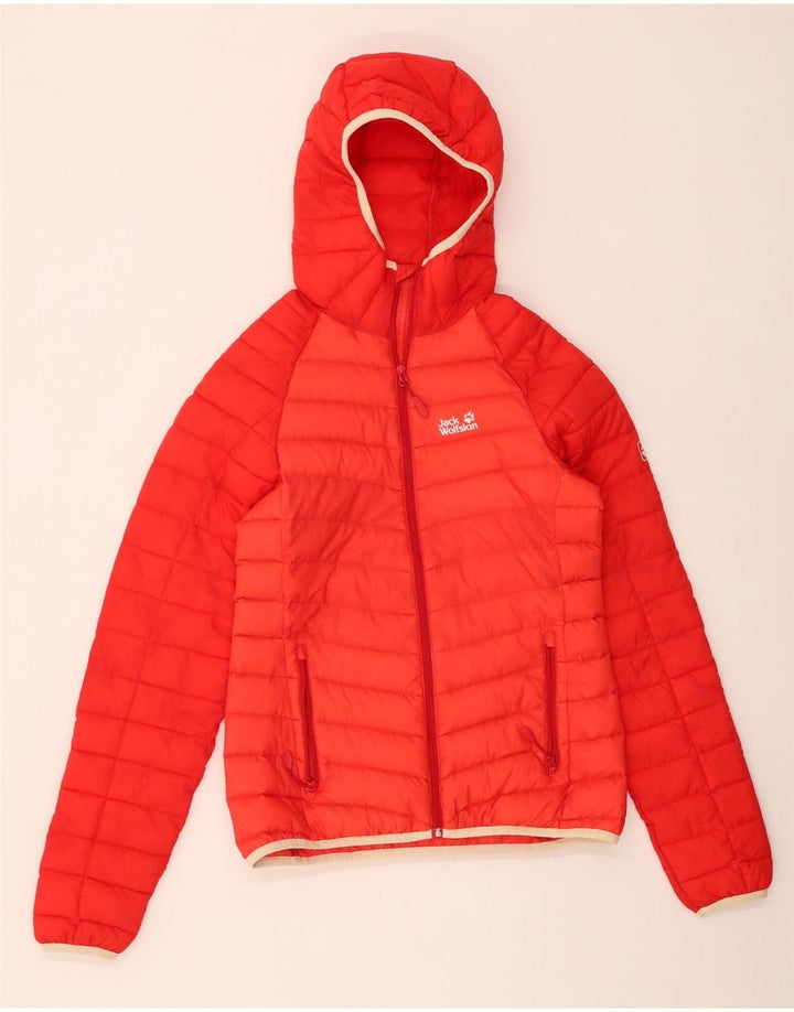 Jaqueta feminina acolchoada com capuz Jack Wolfskin Reino Unido 6 XS vermelho colorblock poliamida