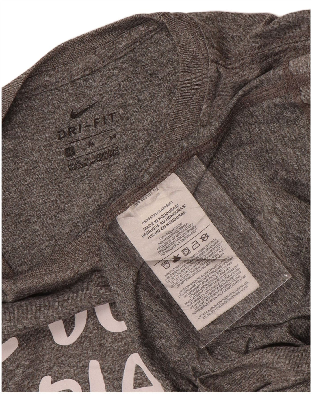 Camiseta gráfica feminina NIKE 13-14 anos XL cinza manchado de poliéster