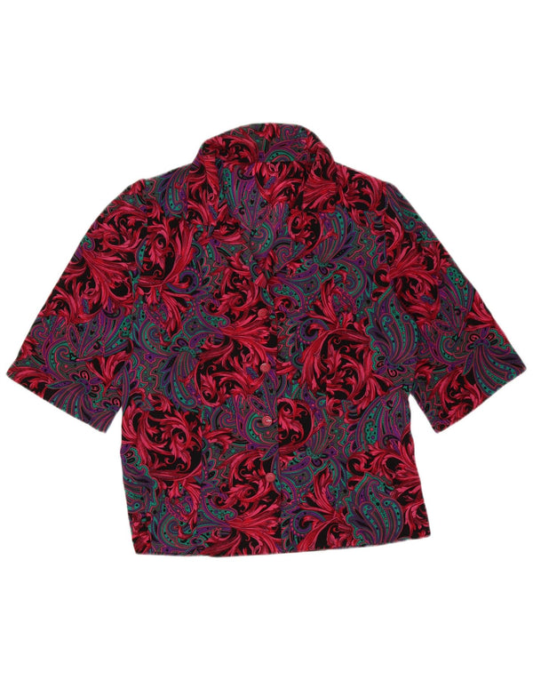 Blusa feminina vintage de manga curta UK 16 grande rosa Paisley