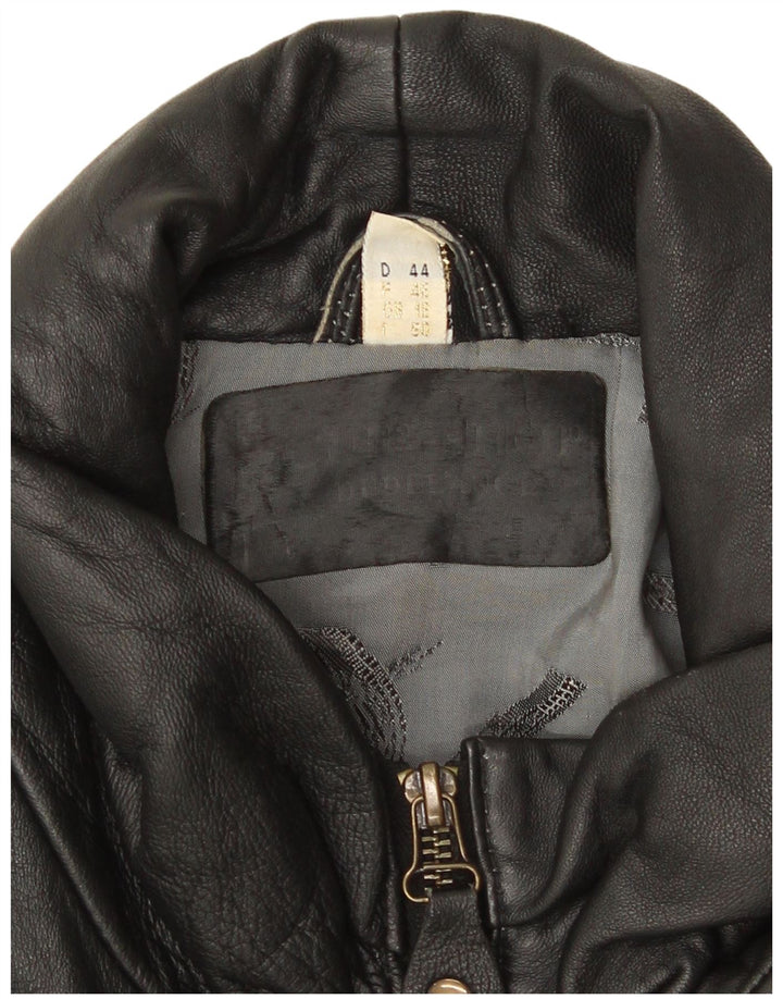 Jaqueta de couro superdimensionada feminina vintage Reino Unido 18 XL couro preto