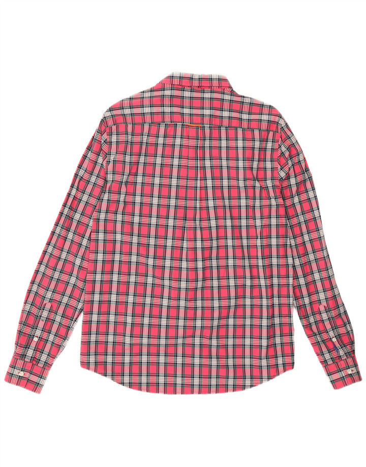 Camisa masculina de flanela de ajuste regular SUPERDRY grande algodão xadrez rosa