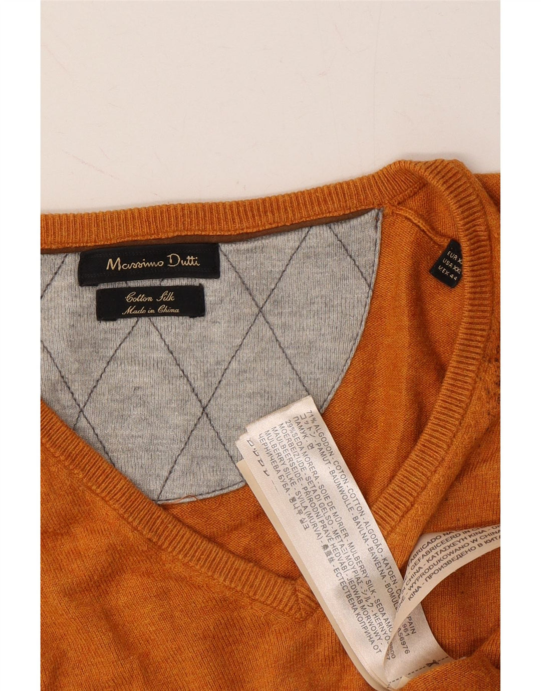 MASSIMO DUTTI Womens V-Neck Jumper Sweater UK 20 2XL Orange Cotton Vintage Massimo Dutti and Second-Hand Massimo Dutti from Messina Hembry 