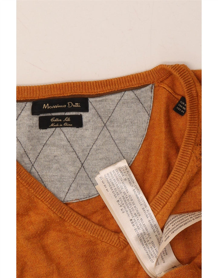 MASSIMO DUTTI Womens V-Neck Jumper Sweater UK 20 2XL Orange Cotton Vintage Massimo Dutti and Second-Hand Massimo Dutti from Messina Hembry 