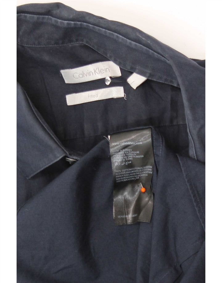 Camisa masculina Calvin Klein justa grande algodão azul marinho