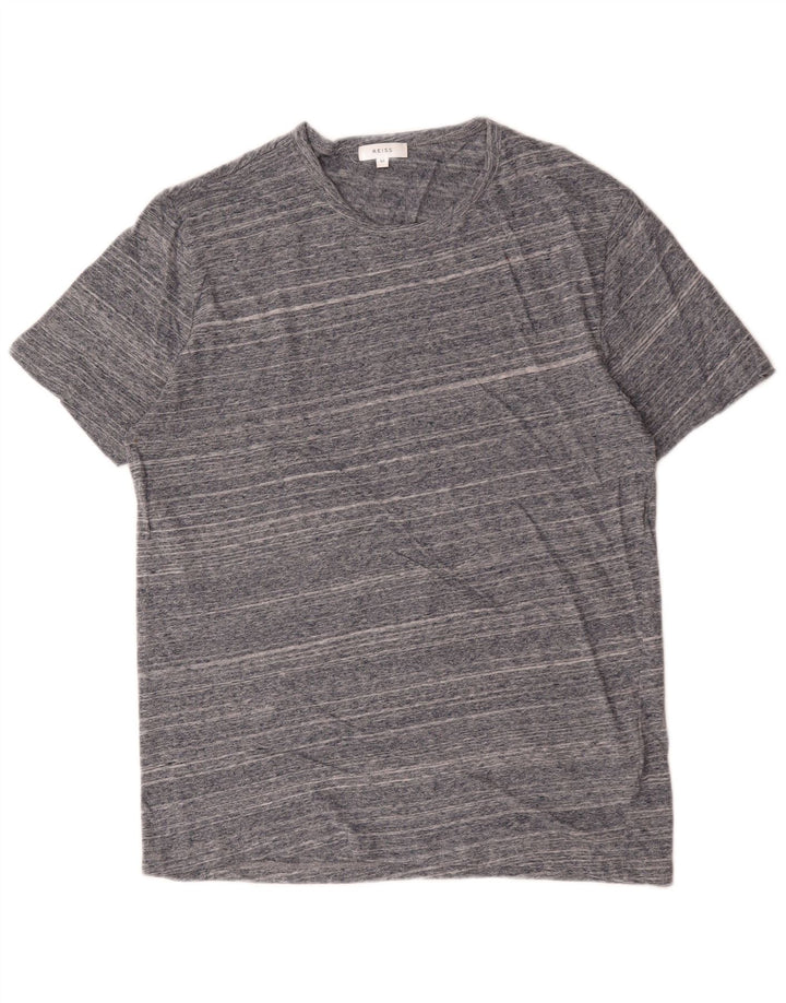 Camiseta masculina Reiss Top algodão listrado cinza médio